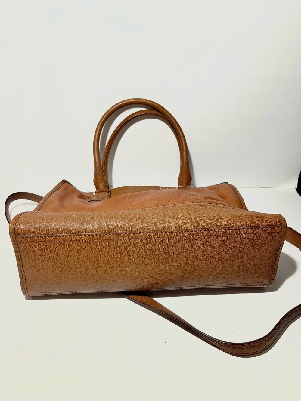 😍 Cole Haan Cognac Brown Leather Satchel with Gold Hardware